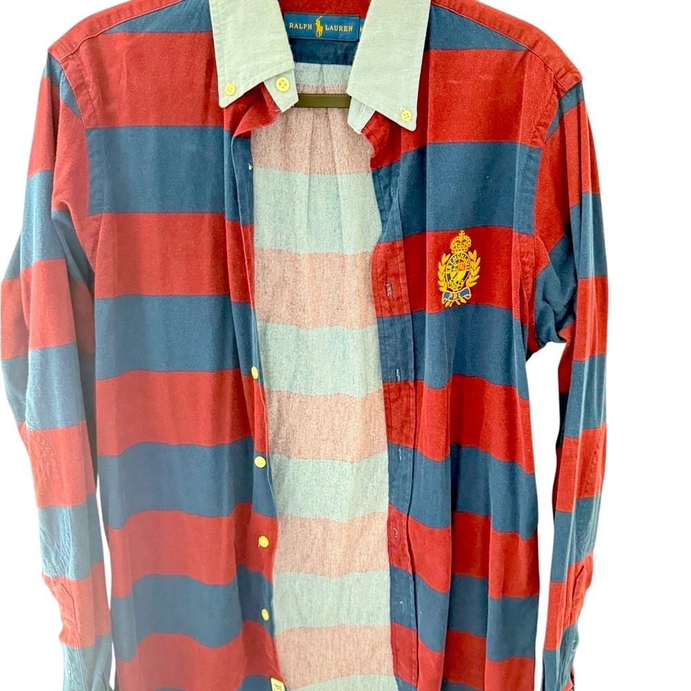 Ralph Lauren Burgundy and Blue Casual Button Down Shirt